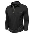 thumbnail image 2 of HOMADLES Button Men Polo T-Shirts with Pocket on Front Long Sleeve Lapel Soft Stretch Golf Shirt C Black L, 2 of 6