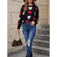 thumbnail image 3 of Michellecmm Women Valentine's Day Knit Sweater Heart Pattern Long Sleeve Round Neck Pullovers Fall Winter Casual Jumpers Tops, 3 of 9