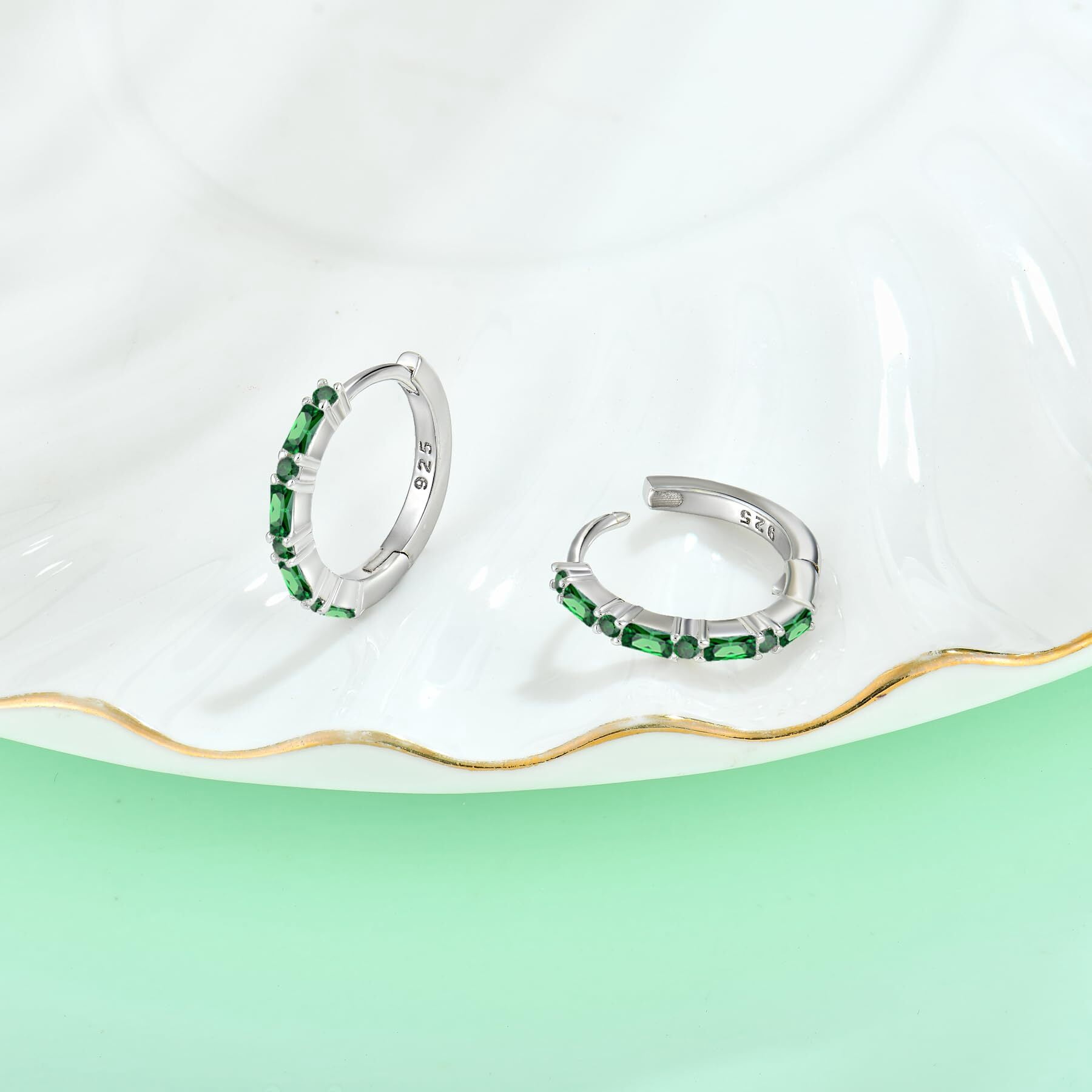Starchenie Gemstone Huggie Hoop Earrings 925 Sterling Silver Birthstones May Emerald Jewelry Gift for Women