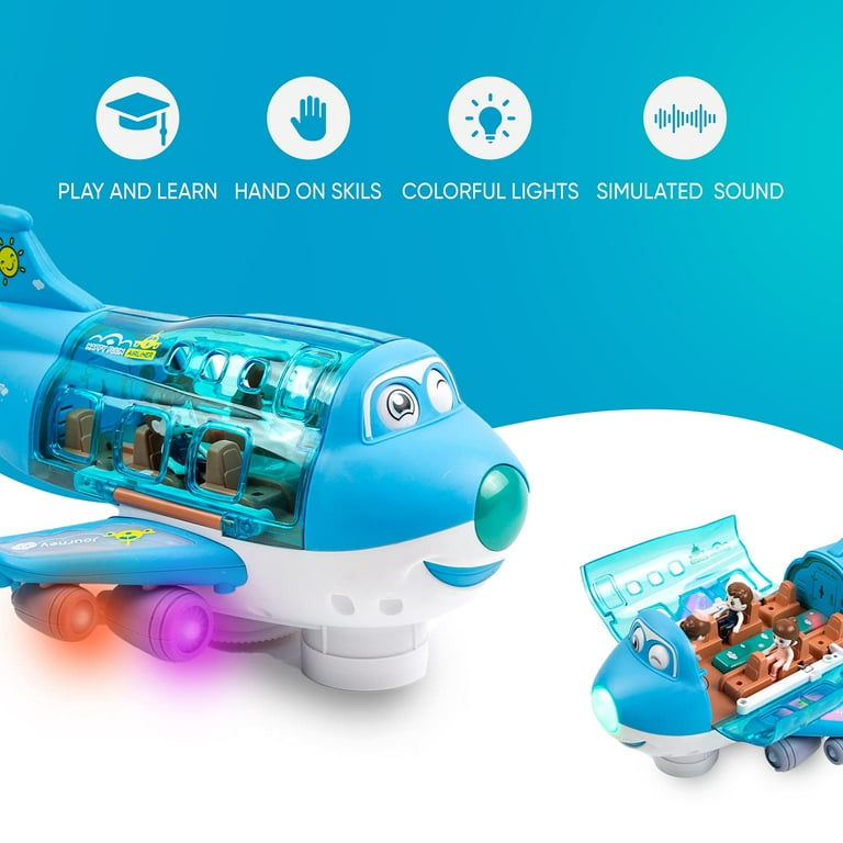 2 Pack Airplane Toys for Kids, Bump and Go Action, Toddler Toy Plane with LED Flashing Lights and Sounds for Boys & Girls 3 -12 Years Old, Blue
