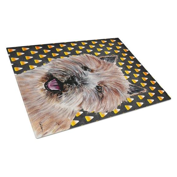 Caroline's Treasures Norwich Terrier Candy Corn Halloween Glass Cutting Board Large Size