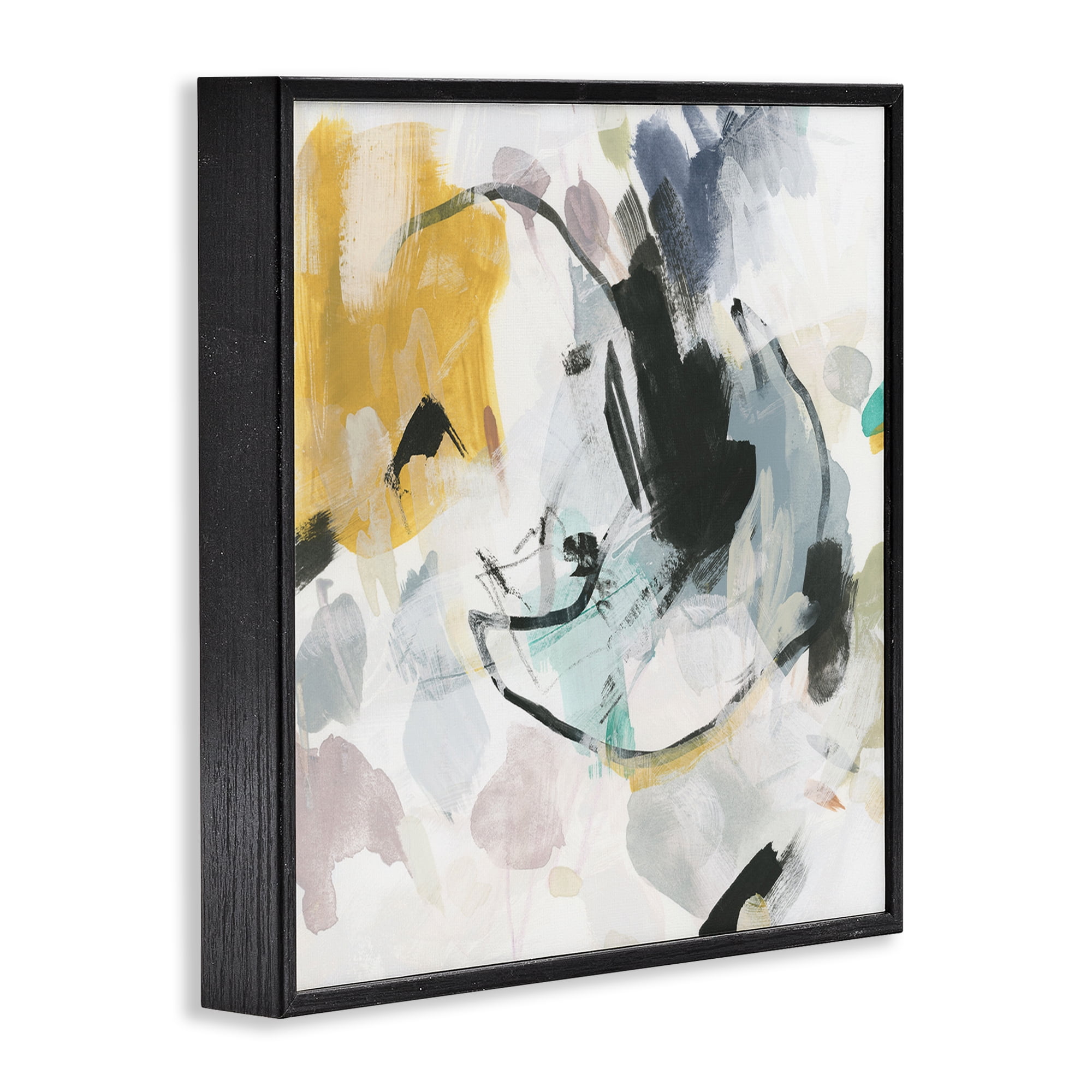 Stupell Industries Yellow & Neutral Abstraction Abstract Painting Black Framed Art Print Wall Art, 24 x 24