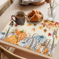 thumbnail image 3 of Orange Grey Fall Placemats Set of 4, Thanksgiving Maple Leaf Pumpkins Washable Wipeable Table Mats for Dining Tables, Indoor Outdoor Kitchen Place Mats for Holiday Party Table Decor, 3 of 9