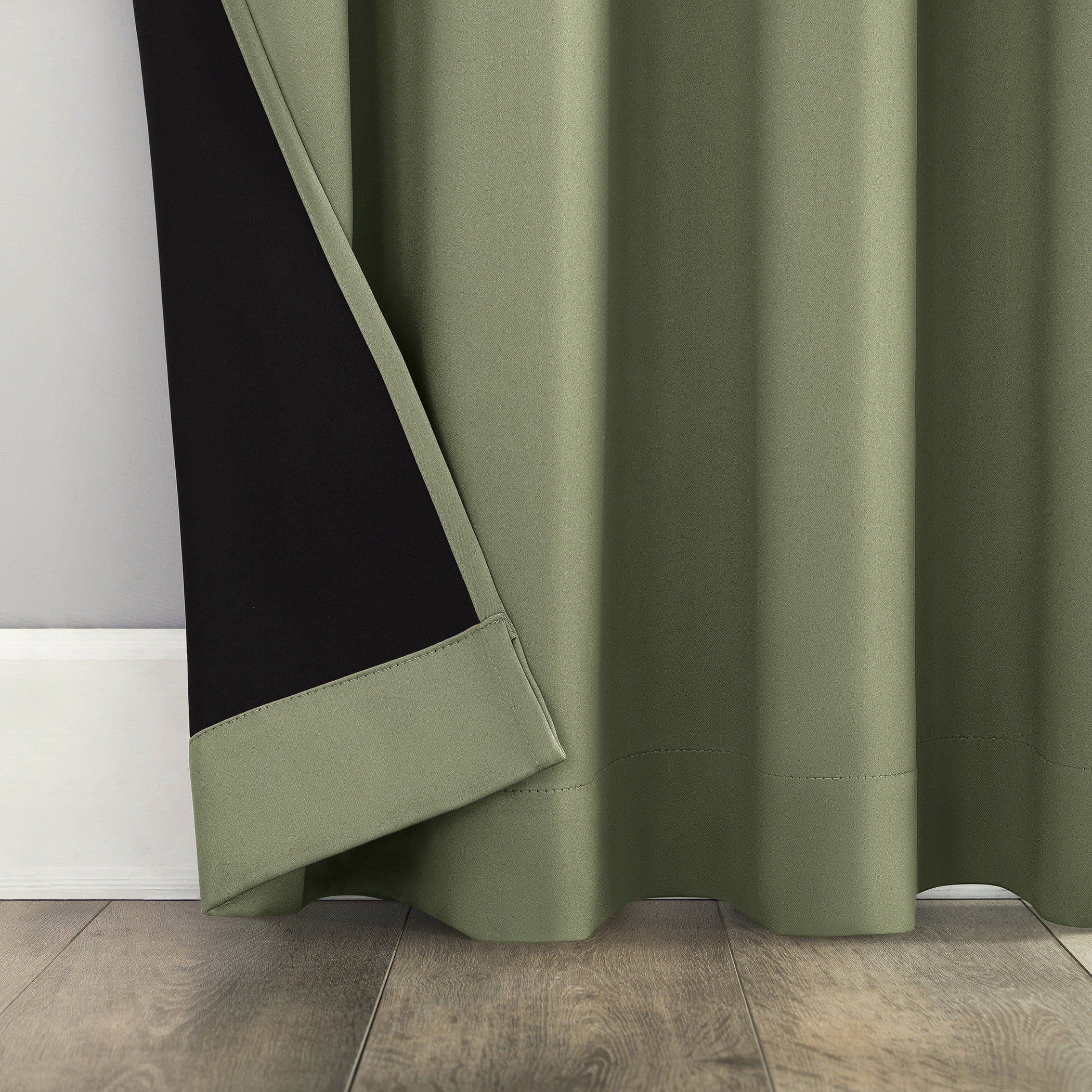 Sun Zero Avery 100% Blackout Rod Pocket Single Curtain Panel, Sage Green, 40"W x 95"L
