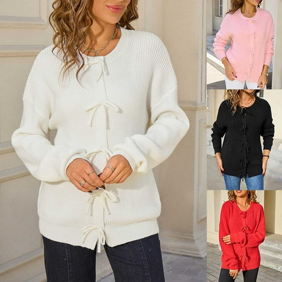 Sentmoon Beach Outfits for Women Oversized Long Sleeve Light Weight Cardigan Women Solid Color Warm Loose Knitted V Neck Sweater Fall and Winter Delightful for Business Casual Black M