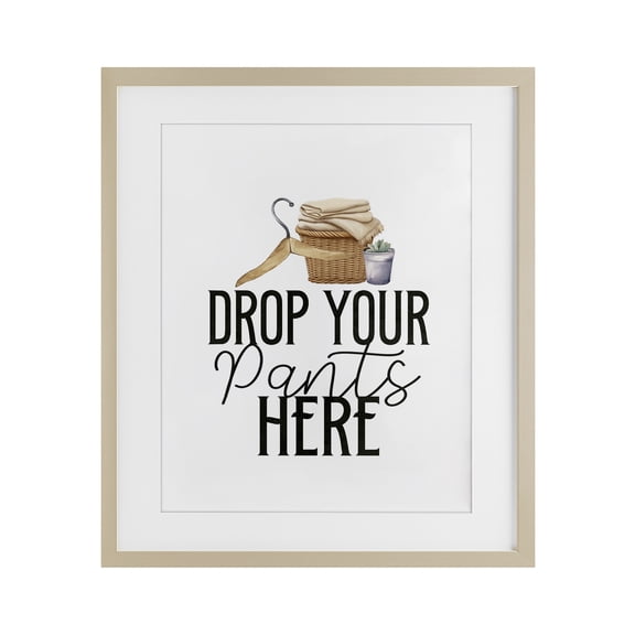 Drop Your Pants Here Minimal Birch Framed Print Under Glass, design by Kim Allen