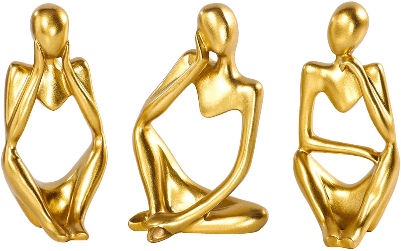 Thinker Statue Gold Decor Abstract Art Sculpture, Golden Resin