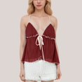 thumbnail image 2 of Toimothcn Womens Tank Top Women Contrast Tie Front Top Neck Flowy Crinkled Ruffle Going Out Tank Tops Summer Split Shirt Suitable For Outdoor Activities, 2 of 6