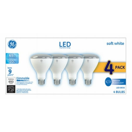 GE LED 10W Soft White, BR30 Indoor Flood Medium Base, Dimmable, 4pk Light (Best Light Bulb For Potato Experiment)