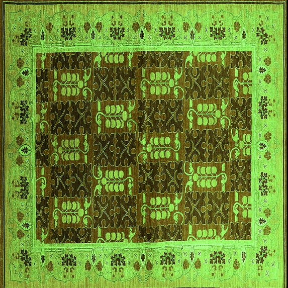 Ahgly Company Indoor Square Oriental Green Traditional Area Rugs, 7' Square