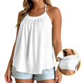 thumbnail image 4 of OOOUM Women Pleated T Back Tank Top Solid Spaghetti Strap Pullover Scoop Neck Flowy Loose Fit Lightweight Beach Casual Layering Camisole White S, 4 of 6
