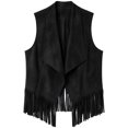 thumbnail image 4 of Guieoi Fringe Vest for Women Faux Suede Sleeveless Tassel Top Outerwear Casual Layering Dressy Tank Black L, 4 of 7