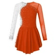 thumbnail image 3 of Aiihoo Girls Sparkle Rhinestone Dress Figure Skating Dress Long Sleeve Mesh Spliced Leotards Dance Dress Orange 6, 3 of 7