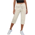 thumbnail image 2 of RUTAYY Women's Capri Pants Casual Summer with Drawstring Elastic Waistband and Side Pockets Comfortable Lightweight Solid Color Chic Holiday Trousers, 2 of 7