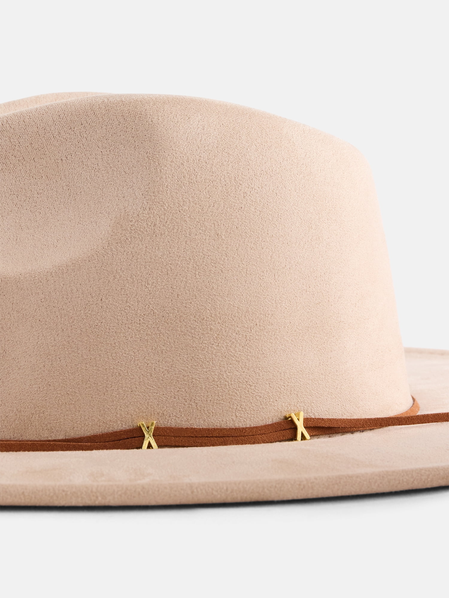 Scenario Women's Faux Suede Fedora with Mix Media Band, Light Tan