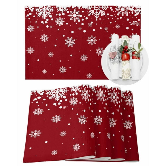 Christmas Placemats Set of 6, Snowflake Place Mats Red Winter Snow Placemat Table Decoration for Kitchen Table Dinner Xmas Holiday Party Home Decor Indoor Outdoor 13x19 Inch