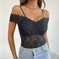 thumbnail image 5 of TANYSU Women's Lace Bodysuits Summer Sleeveless Spaghetti Hollow Out Bodysuit Casual Boho Off-Shoulder Party Wear Solid Color Onesie Soft, 5 of 9