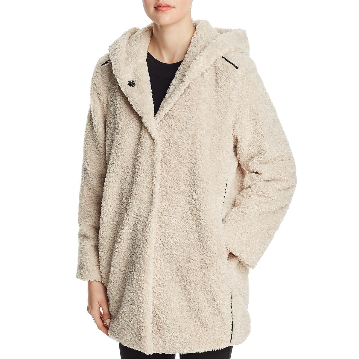 Capote Coats & Jackets Womens Teddy Jacket Oatmeal Medium Hooded Snap