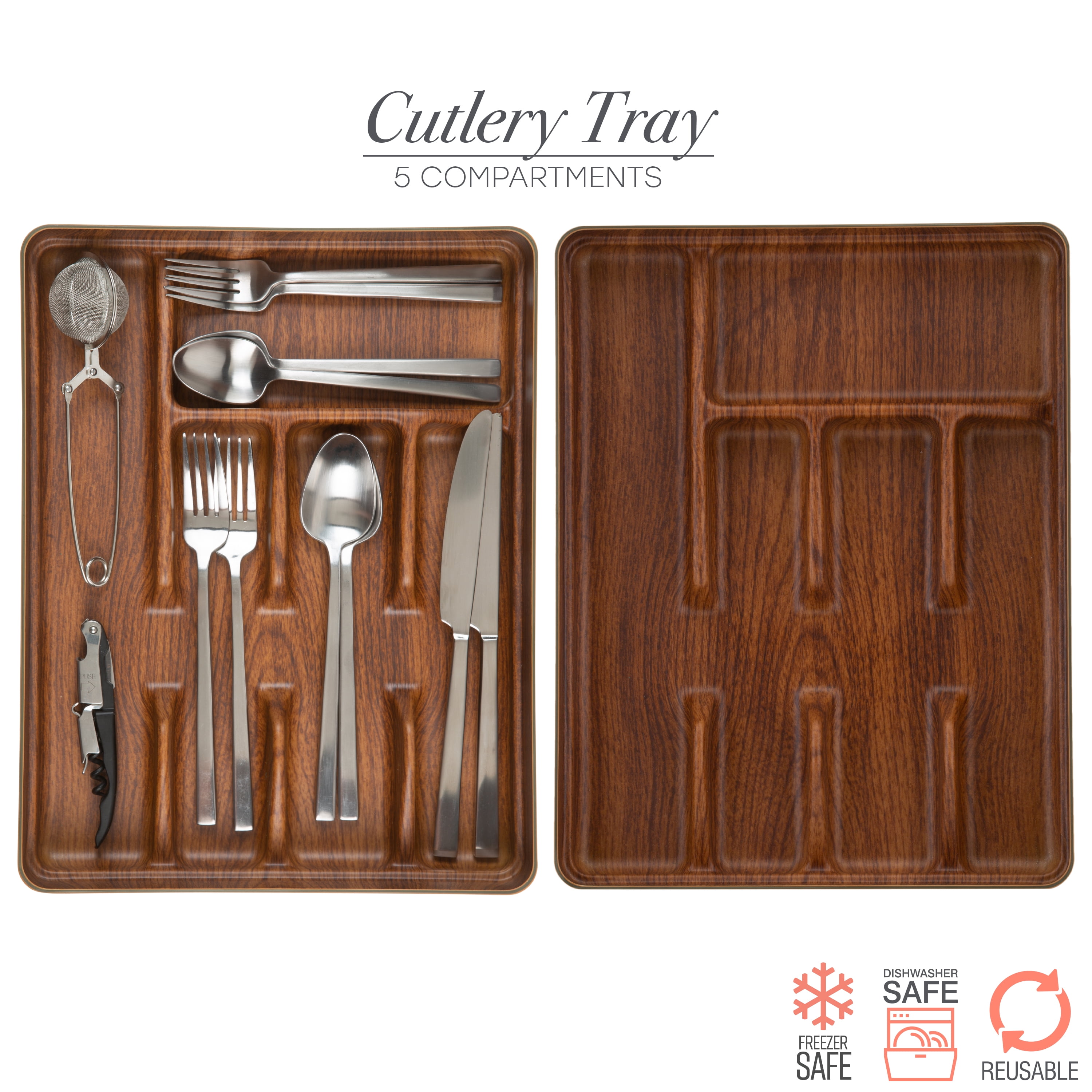 Kitchen Details 5 Compartment Wood Look Cutlery Tray