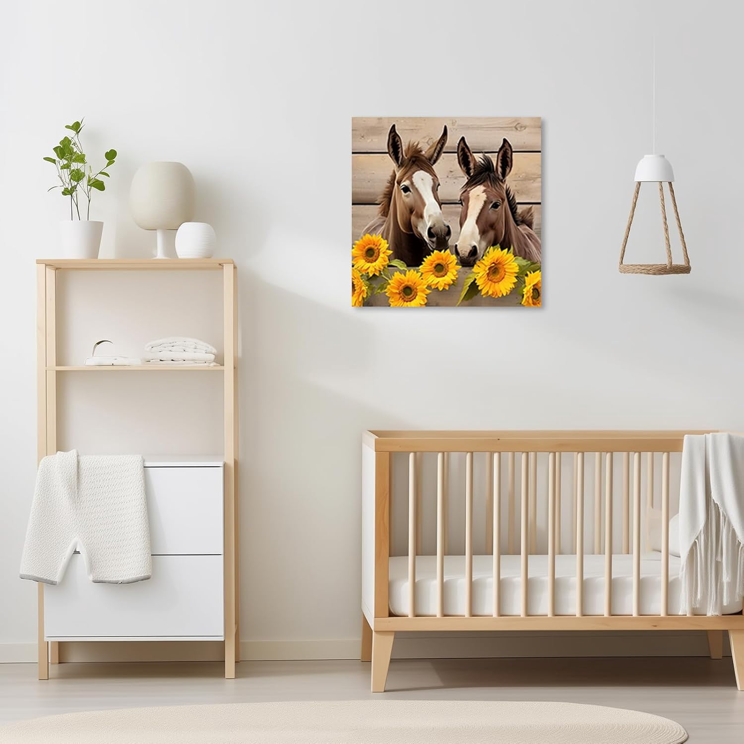 ZHONGYUTONG Funny Donkey Canvas Prints Yellow Sunflower Wall Art Vintage Farm Animal Flowers Poster Pictures for Rustic Farmhouse Bathroom Decor (28.00" x 28.00")