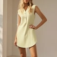 thumbnail image 3 of Drses‌‌ ‌‌‌‌‌‌‌‌‌‌‌‌Women's Button Front Mini Dress - Sleeveless Turndown Collar A-Line Beach Dress with Curved Hem, 3 of 6