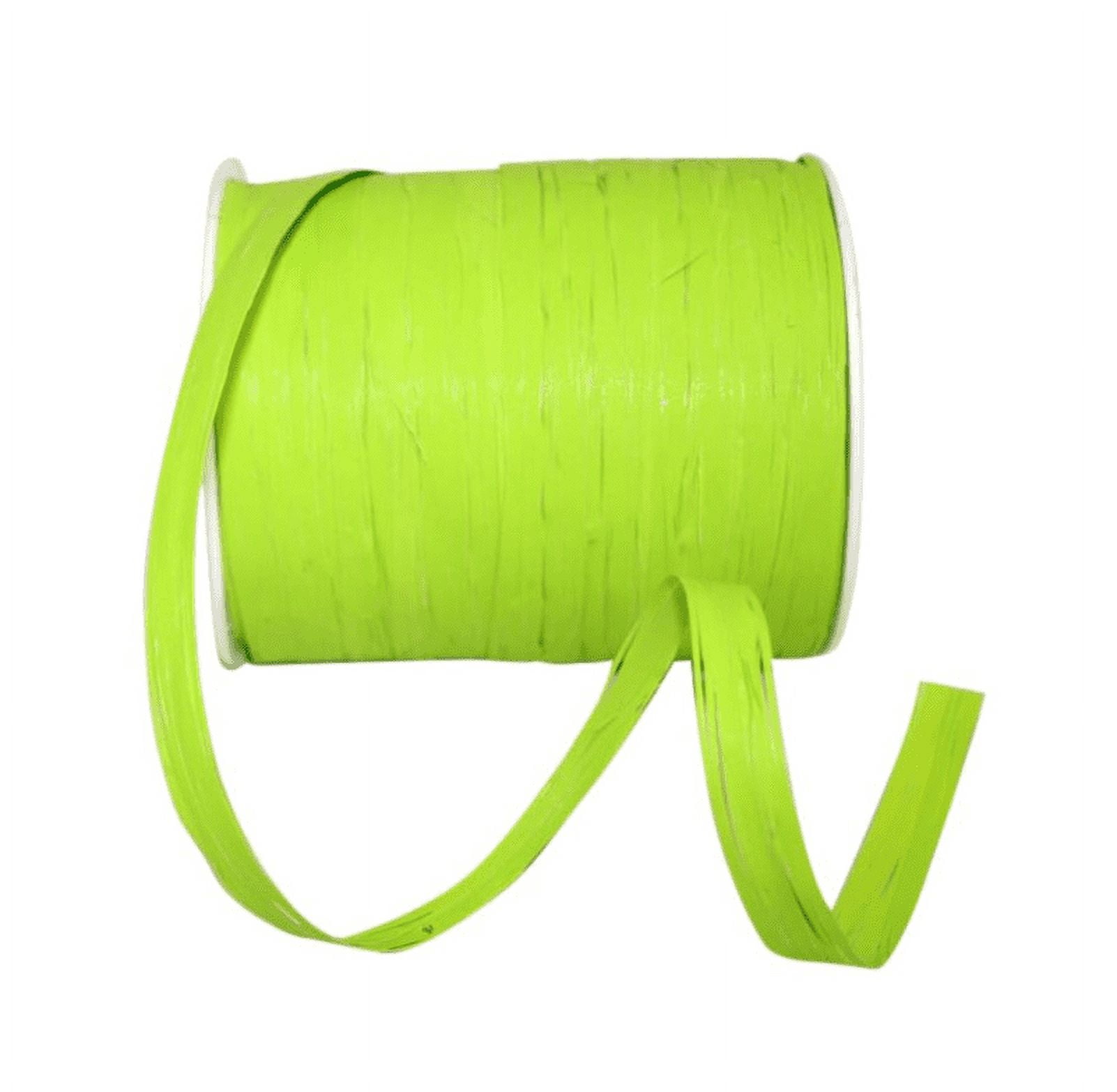 JAM Paper Plastic Raffia Ribbon, Lime, 3/8 in x 100 yd, 1/Pack