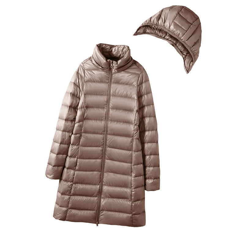 pbnbp Women s Packable Puffer Jacket Plus Size Winter Warm Long Quilted Puffer Lightweight Down Coat with Detachable Hood Walmart