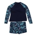 thumbnail image 1 of Traje de baño de dos piezas para mujer, de fibra de poliéster, de manga larga, con estampado de hojas, traje de baño para surfear, para piscina y playa, 1 of 15