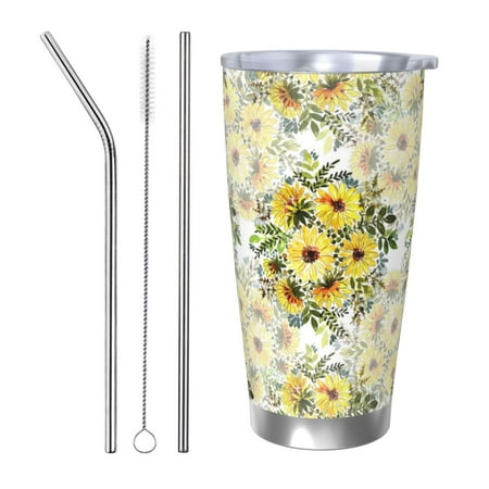

KLL Daisies And Wildflowers Print 40oz Stainless Steel Insulated Car Cup with Spillproof Lid - Keep Your Drink Hot or Cold on the Go-Straw Three-piece Set