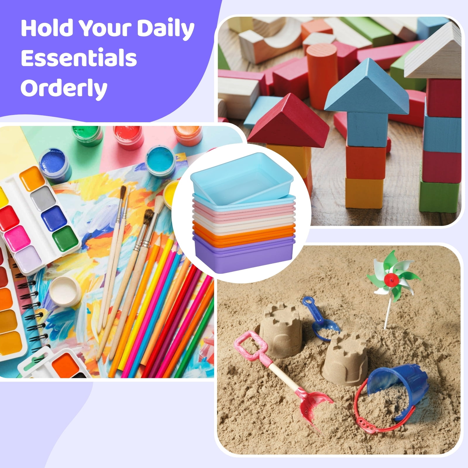 10 PCS Flat Storage Trays, Daily Items Organizer Bins Trays for Classroom Art Activity Plastic Stackable Trays File Organizers for School Office Teacher Book Organization