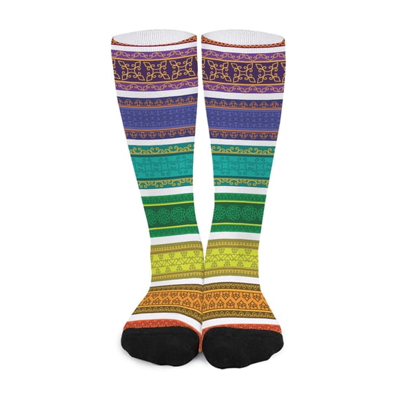 DIQADILA Colorful Ethnic Pattern Print Long Socks