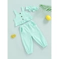 thumbnail image 3 of Franhais Girls Casual Suit, Solid Color Sleeveless Ruffled Sling Tops+Pockets Long Pants+Headband, 3 of 9
