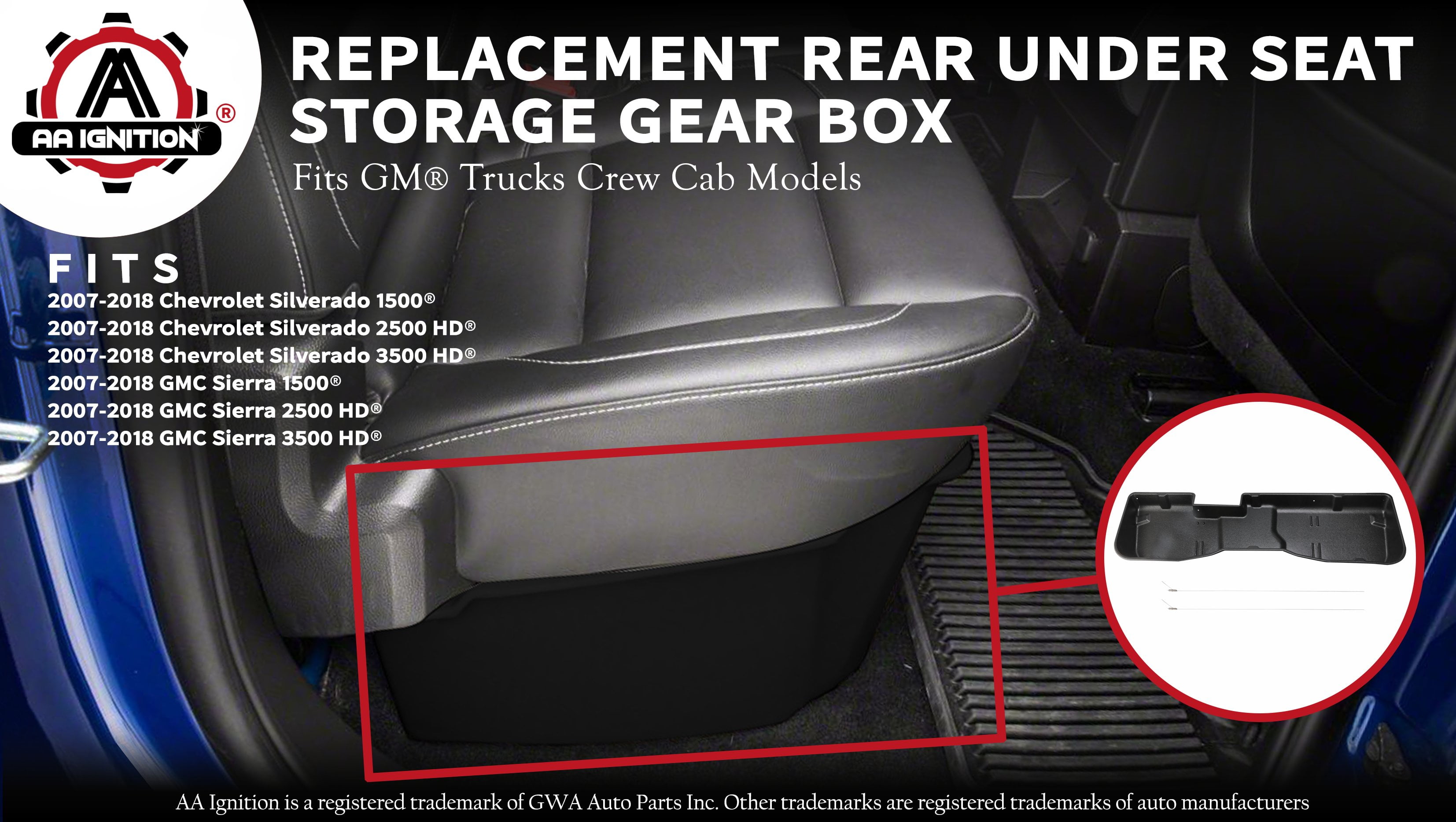 Foundation Deals New Under Seat Storage Box Fit 2007-2019 for Chevy Silverado Sierra Crew CAB 23183674 