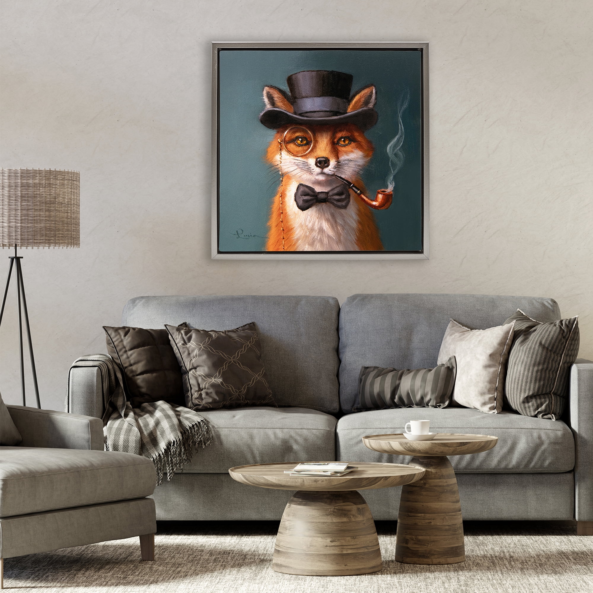 Stupell Industries Charming Dapper Fox Gray Framed Floater Canvas Wall Art, design by Lucia Heffernan