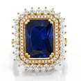 thumbnail image 2 of Gem Stone King 10.60 Ct Octagon Blue Created Sapphire 18K Yellow Gold Plated Silver Ring, 2 of 5