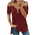 thumbnail image 2 of ICHUANYI Clearance Women Solid V-neck Short Sleeve Strapless T Shirt Polluver Blouse Tank Tops(Red, L) ICHUANYI WER2023080807904, 2 of 5