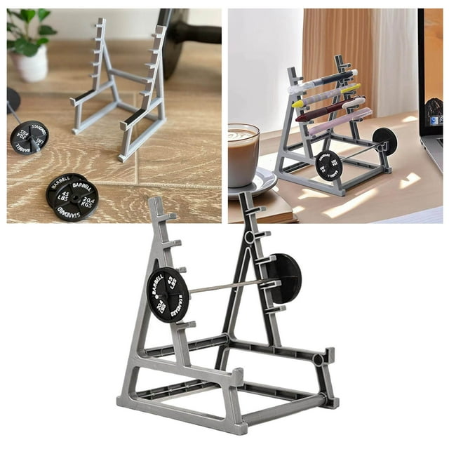 Ornement de Bureau pour Pièce Support d'Accessoires de Gym Miniature Rangement de Stylos de Bureau avec Support pour s'Accroupir Cintre pour Barre de Musculation Thème de Gym de Maison de Poupée Motivationnelle