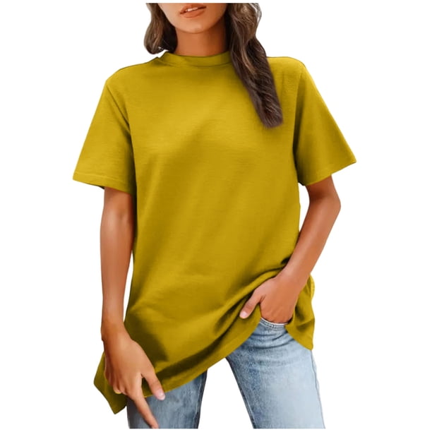 Tops de Manga Corta de las Mujeres, Moda Color Sólido, Cuello Redondo Línea Trasera Diseño Blusa