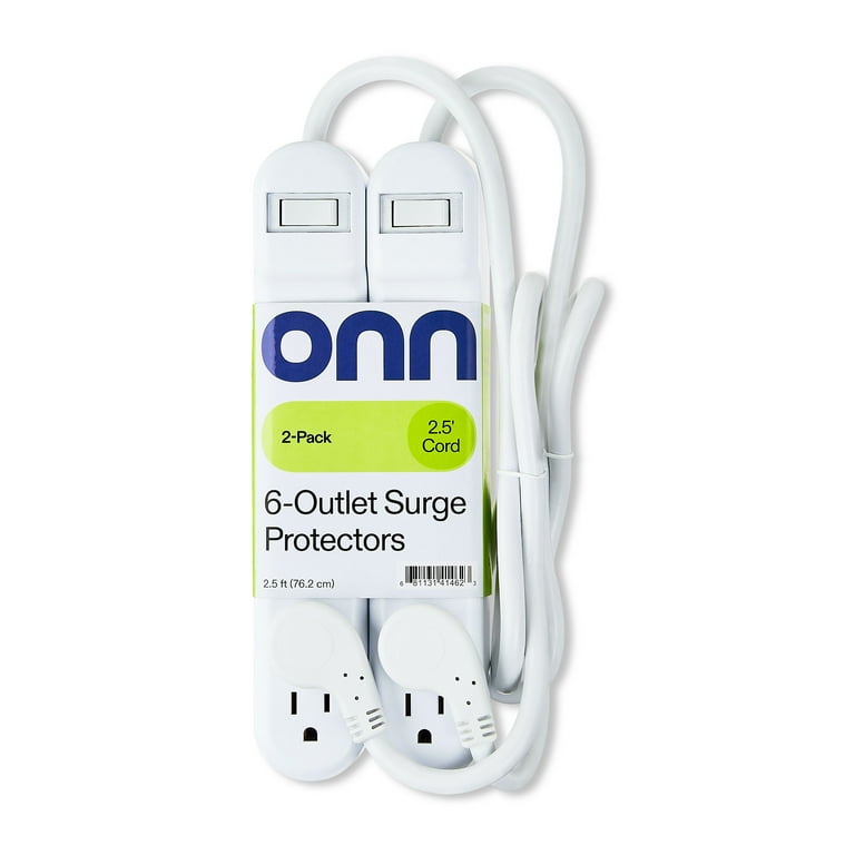 Onn. 6-Outlet Surge Protector, 2-Pack with 2.5ft Cord photo 4