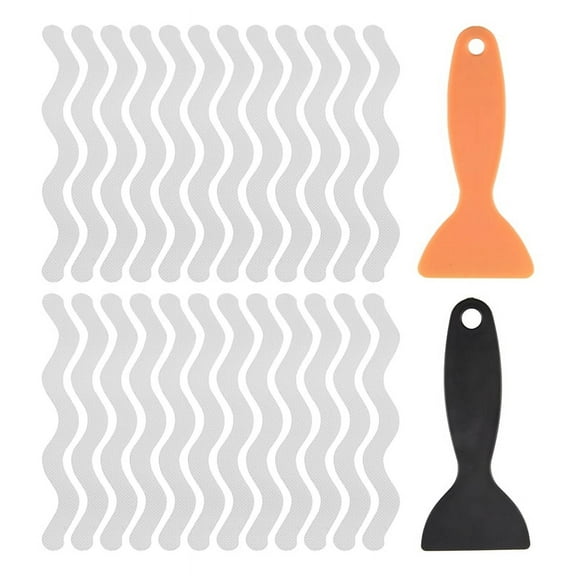 Bath Grip Stickers 24 Pcs Anti-Slip Strips for Shower with 2 Pcs Scraper Non Slip Strips Pad Bathtub Flooring Tape Mat
