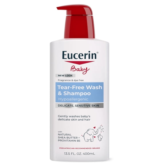 Eucerin Unscented Baby Shampoo and Body Wash, Tear-Free, 13.5 fl oz Pump Bottle
