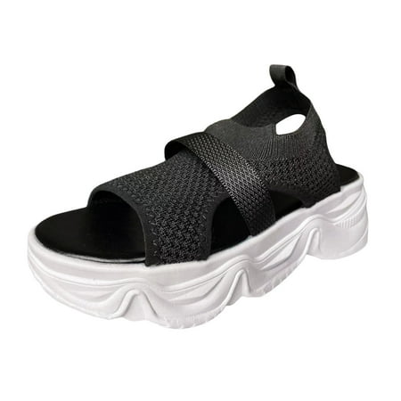

Womens Sandals Ladies Summer Solid Color Breathable Mesh Knitted Open Toe Thick Sole Beach Sandals Orthopedic Sandals for Women Summer Sandals for Women 2024(Color:Black Size:US 6.5)
