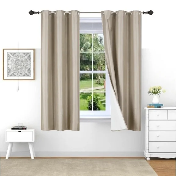 Gorgeous Home Linen 2-Piece Taupe Blackout Grommet Window Foam Lined Curtain Room Darkening Panels 37" Wide x 63" Length Each (Adam)