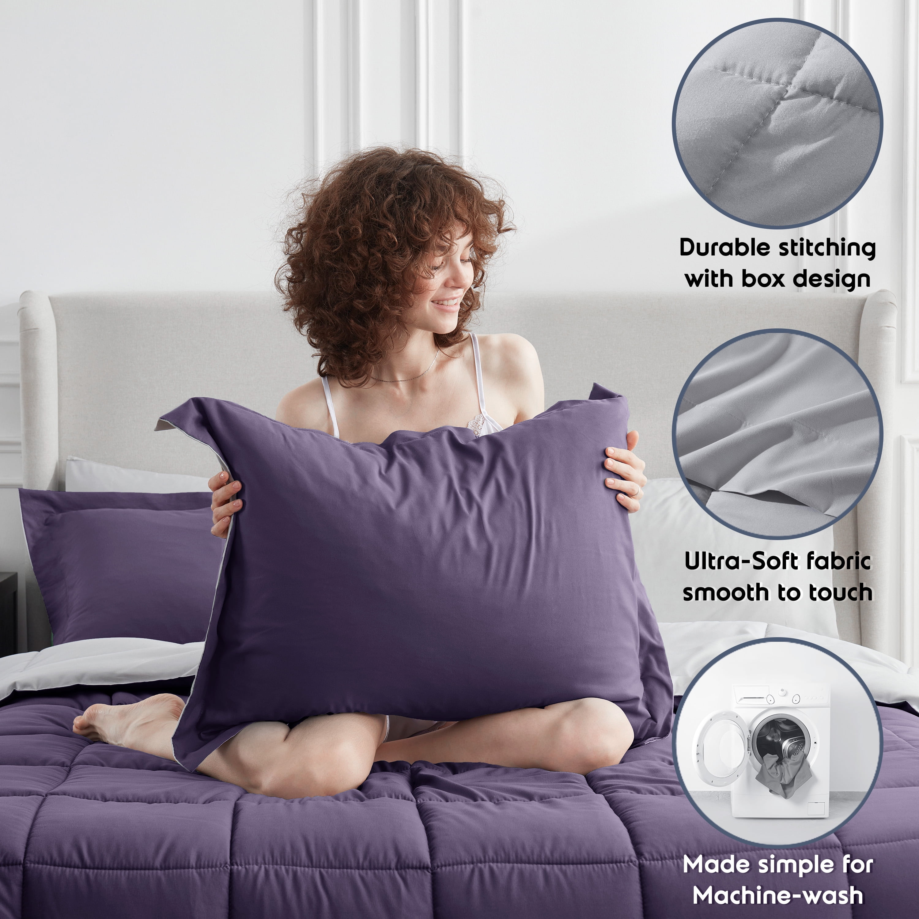 LammaLoe King Comforter Set, With King Sheets, Reversible Bed In A Bag 7 Piece, Bedding Set, Purple