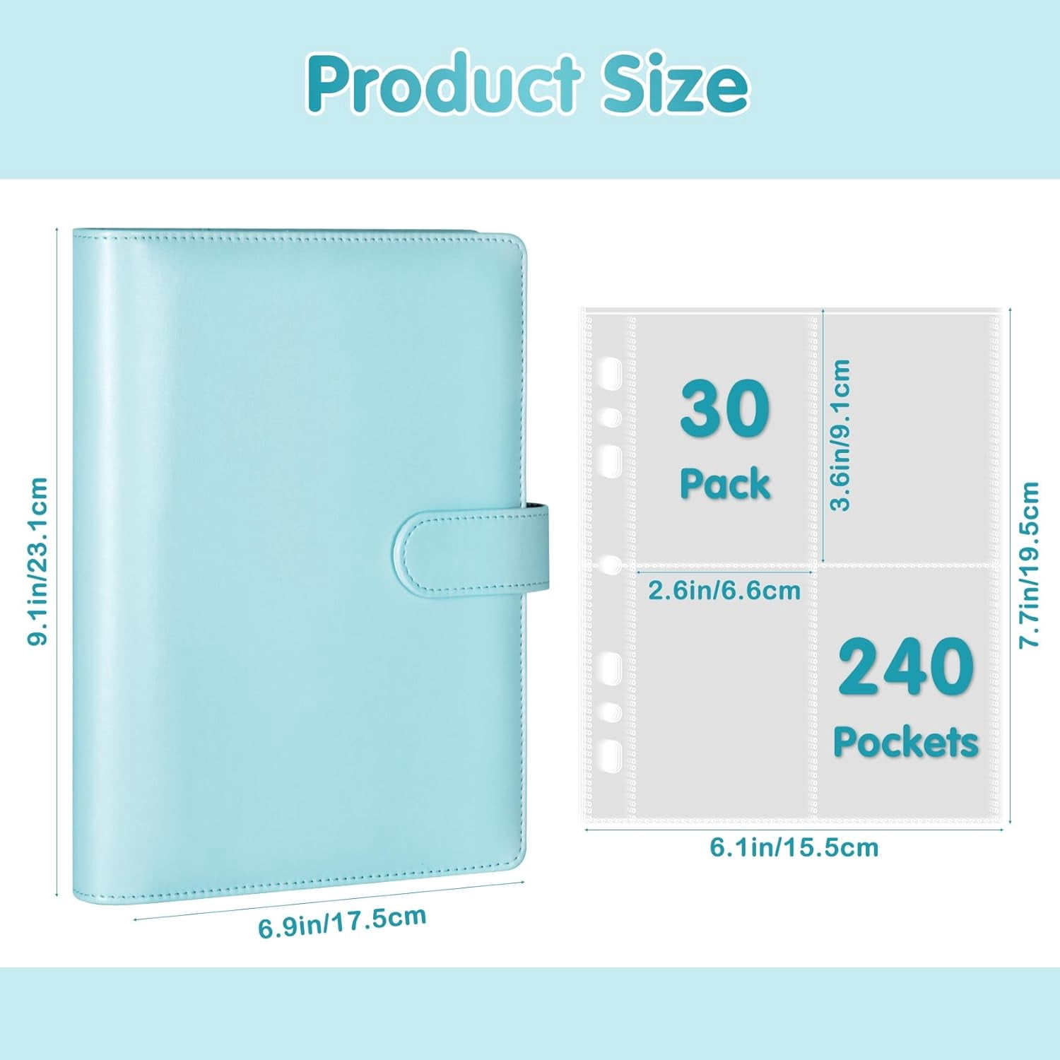 UM A5 Kpop Photocard Binder with 30 Pack 4-Pocket Card Pages,6 Ring A5 Binder Card Collector Album with 240 Card Slots,PU Leather Binder Cover with Magnetic Buckle Closure for Organizing Trading Card