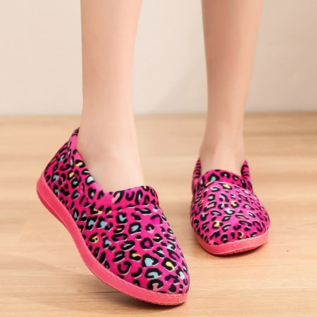 

Cathalem Casual Slip on Shoes for Women No Back Fashion Winter Women Casual Shoes Indoor Flat Non Slip Leopard Cotton Plush For Shoes Red 7