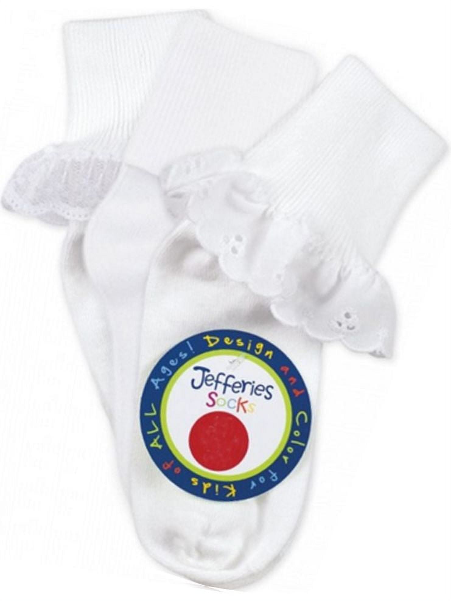 Jefferies Socks Baby and Toddler Girls Eyelet Lace Trim Turn-Cuff Socks, 3-Pack