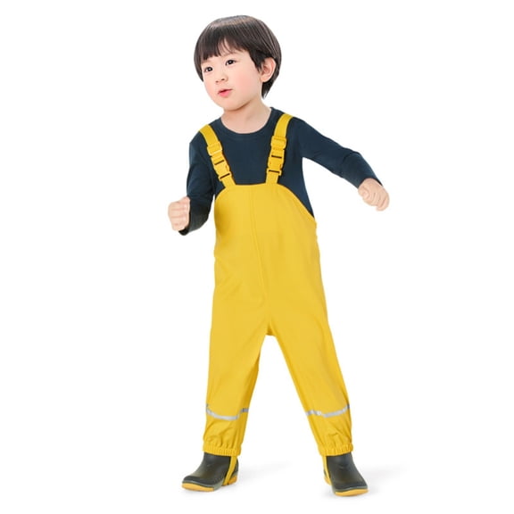EnJoCho Boys Girls 𝖶aterproof Suspender Rain Pants Outdoor Rain Bib Overalls Reflective Adjustable Kids Rainy Pants Weatherproof Protective Mud Snow Windproof