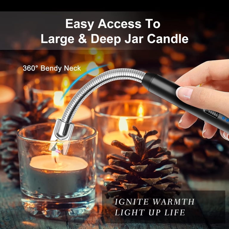 2 PCS Candle Lighter, Electric Lighter Arc Windproof Flameless With 360° Flexible Neck & LED Power Display, Lighters For Candle For BBQ, Grill, Camping, Fireplace, Stove