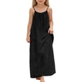 thumbnail image 2 of Huowey Girls Youth Summer Long Dress Sleeveless Spaghetti Strap Scoop Neck Loose Fit Solid Colro Backless Casual Home Wear Lightweight Breathable Stylish Dresses For Toddler Kids,Black,8-9 Years, 2 of 4